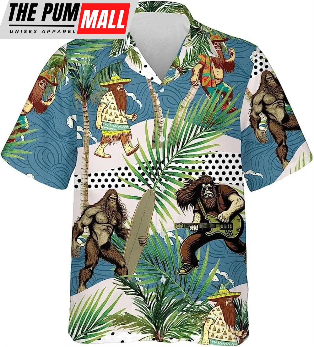 Mexican Hawaiian Shirt, Funny Mexico Bigfoot Playing Guitar Tropical Hawaiian Shirts