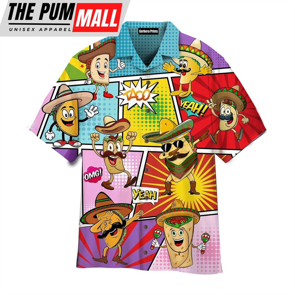 Mexican Hawaiian Shirt, Funny Taco Mexican Food Comic Pattern Hawaiian Shirt