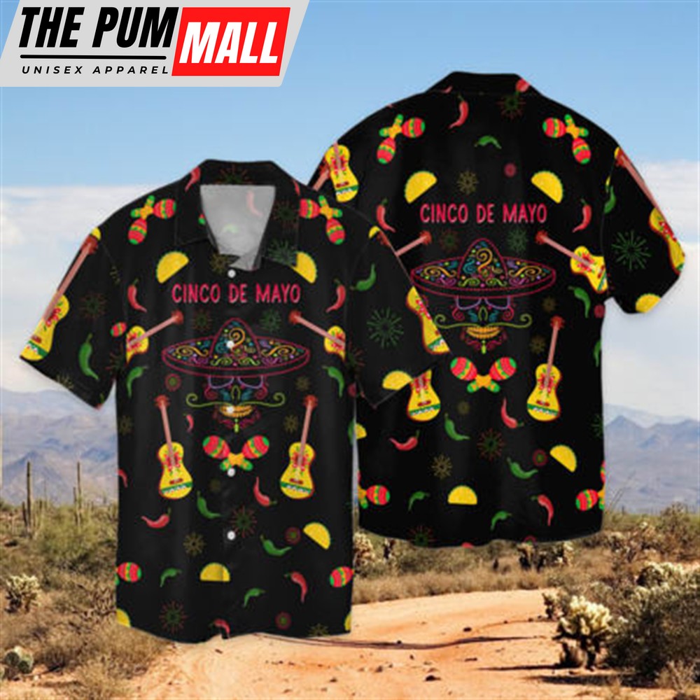 Mexican Hawaiian Shirt, Gift For Mexican Cinco De Mayo Skull Guitar Chili Unisex Hawaii Shirt Ln Gift For Sea Lovers