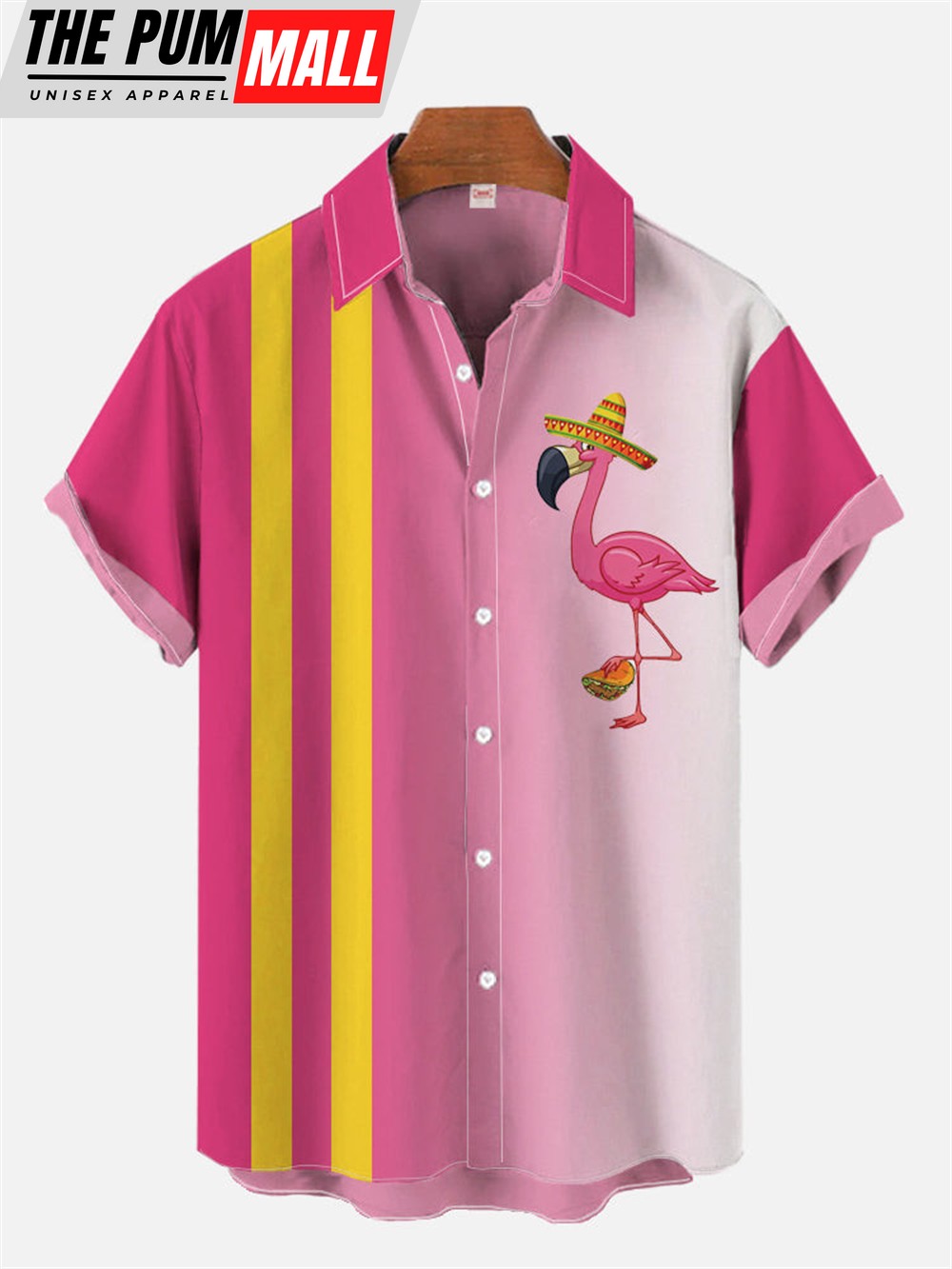 Mexican Hawaiian Shirt, Gradient Pink Mexican Flamingo And Stripes Hawaiian Shirt