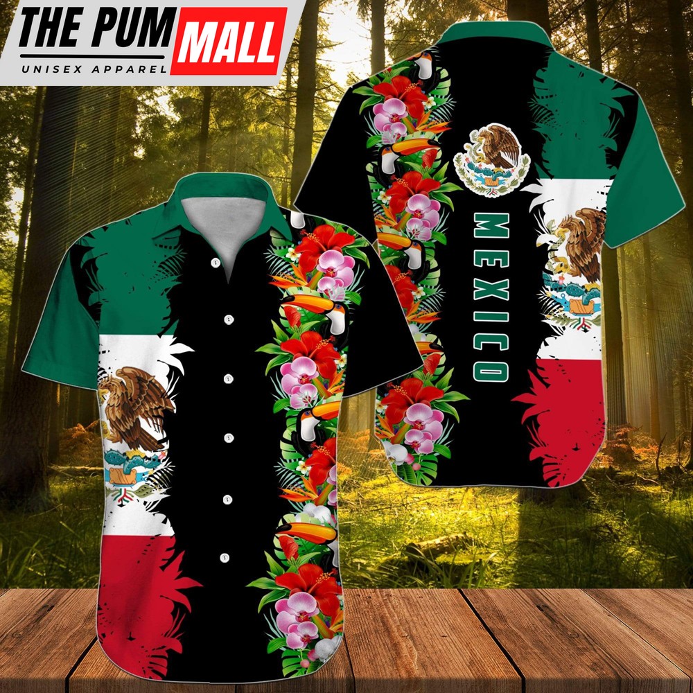 Mexican Hawaiian Shirt, Hawaiian Aloha Shirt Mexico Toucan Flower