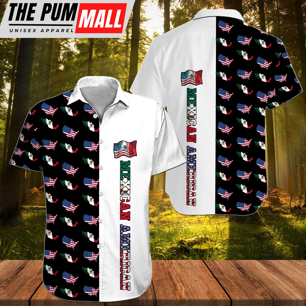 Mexican Hawaiian Shirt, Hawaiian Aloha Shirts Mexican American Flag