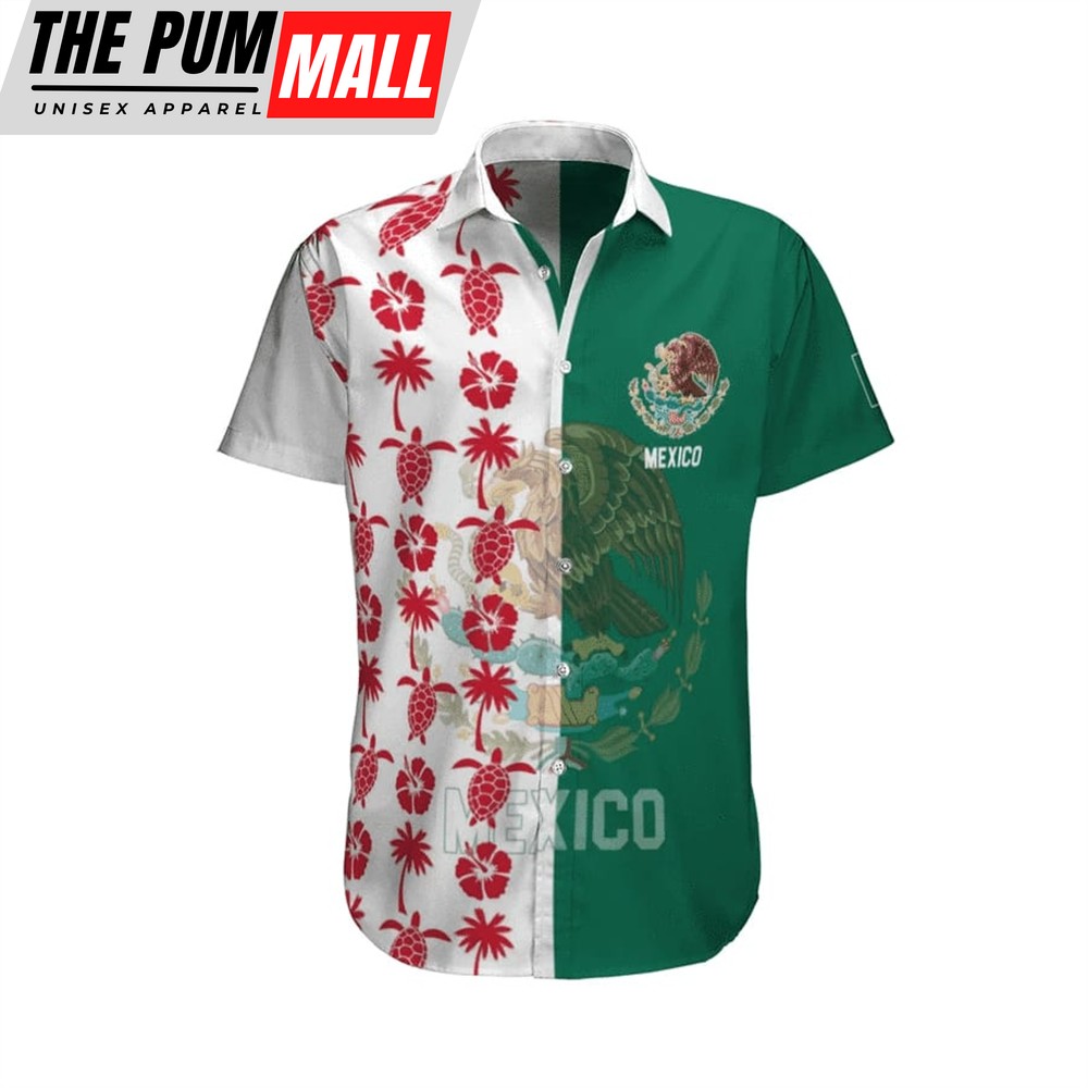 Mexican Hawaiian Shirt, Hawaiian Aloha Shirts Mexico Turtle And Palm Tree