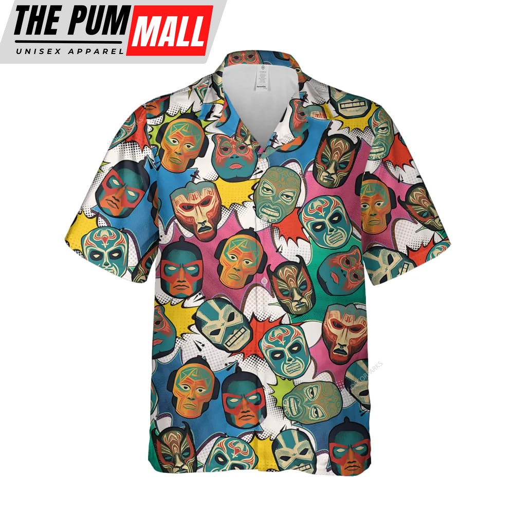 Mexican Hawaiian Shirt, Huichol Art Lucha Libre Unisex Hawaiian Shirt