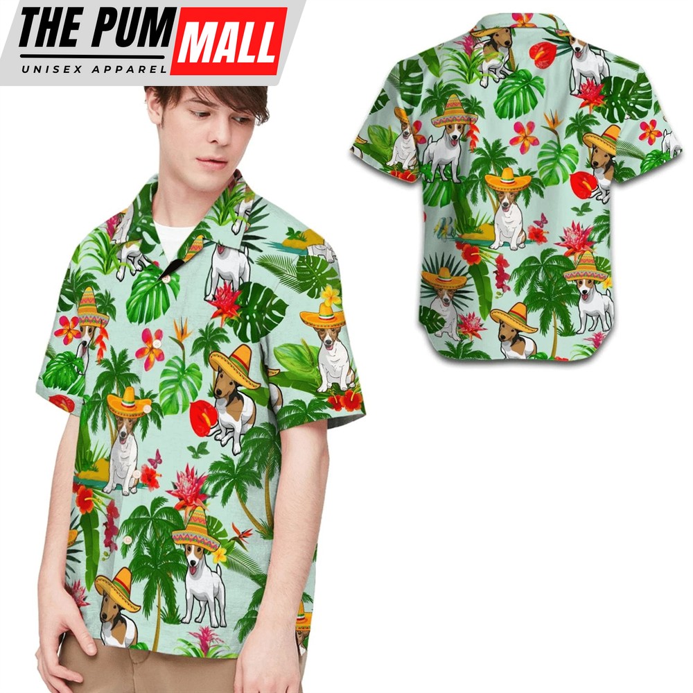 Mexican Hawaiian Shirt, Jack Russel Wearing Mexican Hat Tropical Men Hawaiian Shirt For Dog Lovers From Mexico
