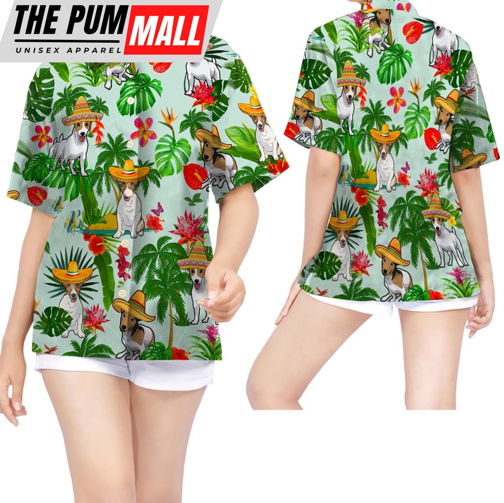 Mexican Hawaiian Shirt, Jack Russel Wearing Mexican Hat Tropical Women Hawaiian Shirt For Dog Lovers From Mexico