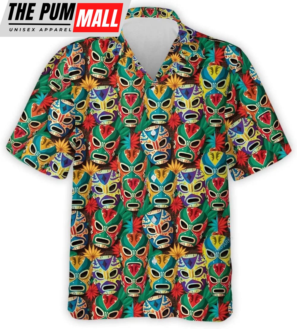 Mexican Hawaiian Shirt, Lucha Libre Masks Summer Men Hawaiian Shirt