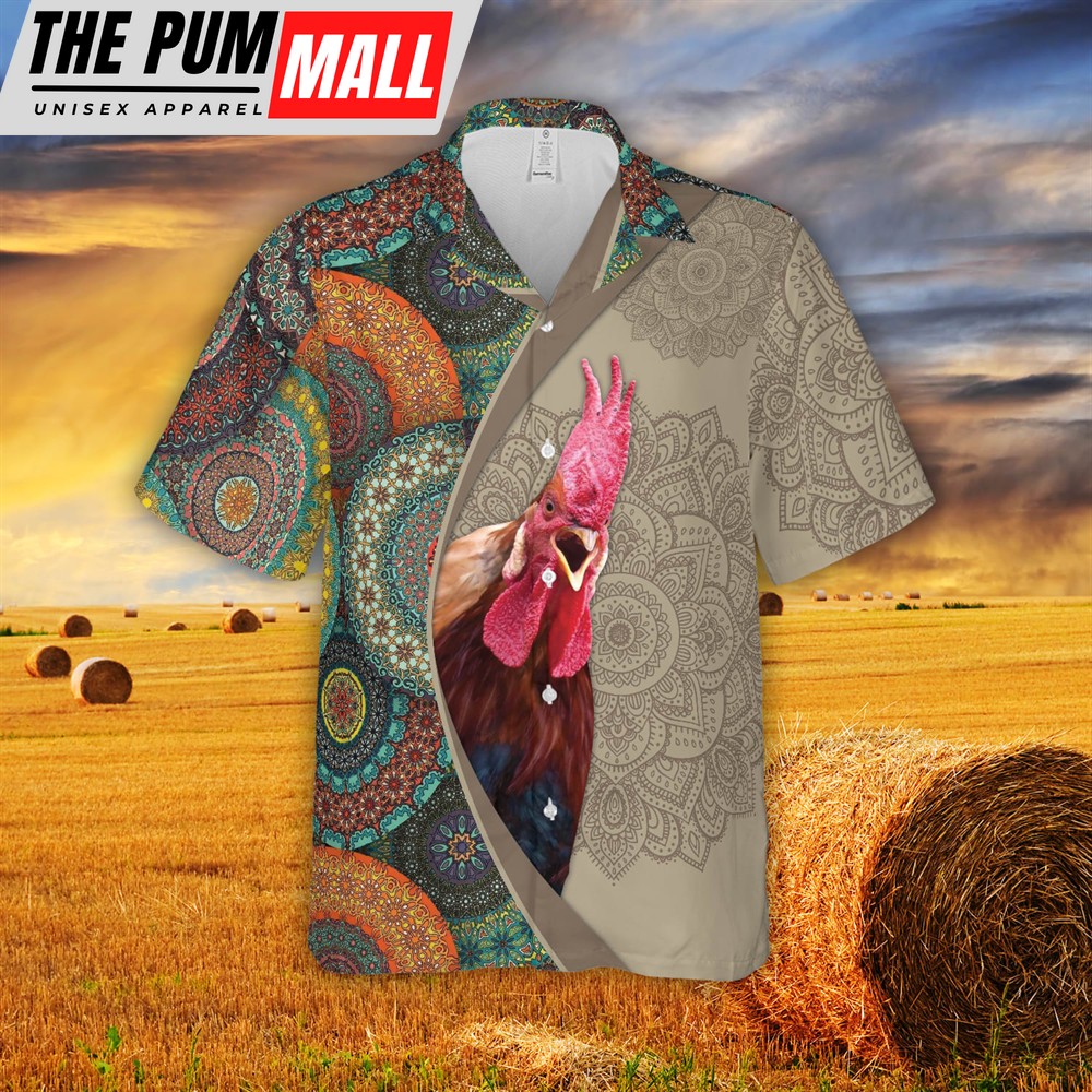 Mexican Hawaiian Shirt, Mandala Pattern Rooster All Over Printed 3D Hawaiian Shirt Lasfour