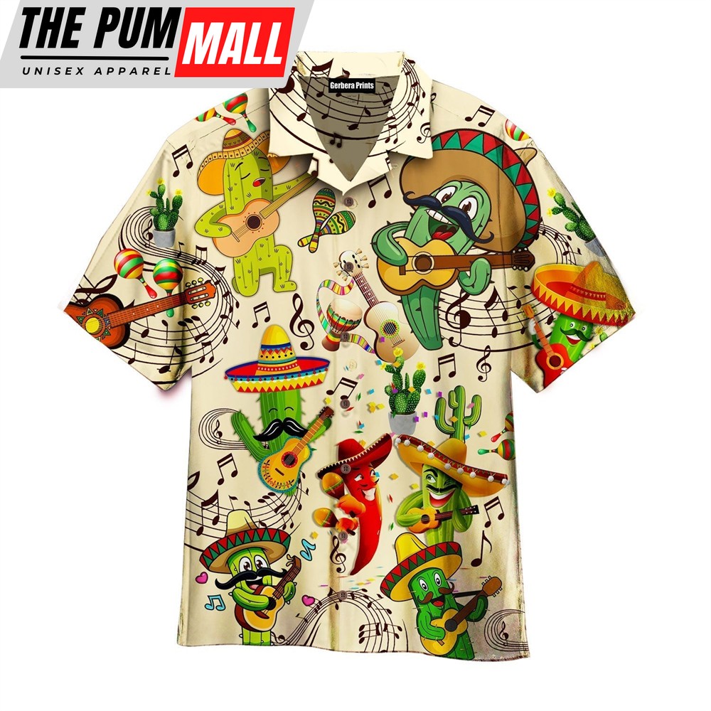 Mexican Hawaiian Shirt, Men’s Cactus Guitar Mexico Vintage Authentic Hawaiian Shirt