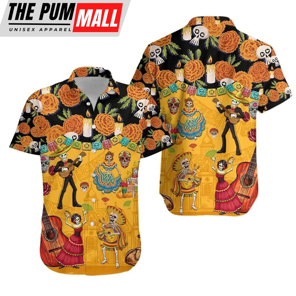 Mexican Hawaiian Shirt, Mexican Da De Muertos Aloha Hawaiian Shirt Colorful Short Sleeve Summer Beach Casual Shirt