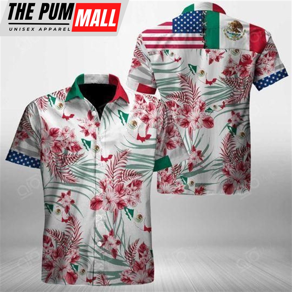 Mexican Hawaiian Shirt, Mexico American Flag Aloha Hawaiian Shirt Colorful Short Sleeve Summer Beach Casual Shirt