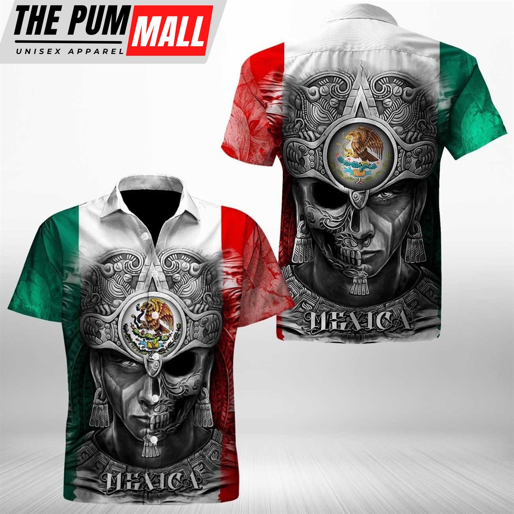 Mexican Hawaiian Shirt, Mexico Aztec & Coat Of Arms Hawaiian Shirt