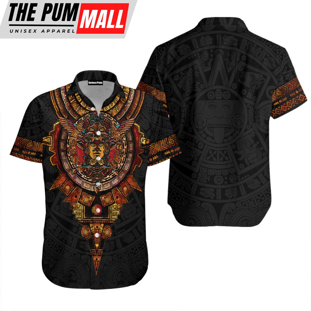 Mexican Hawaiian Shirt, Mexico Aztec Sun Stone Black And Colorful Hawaiian Shirt