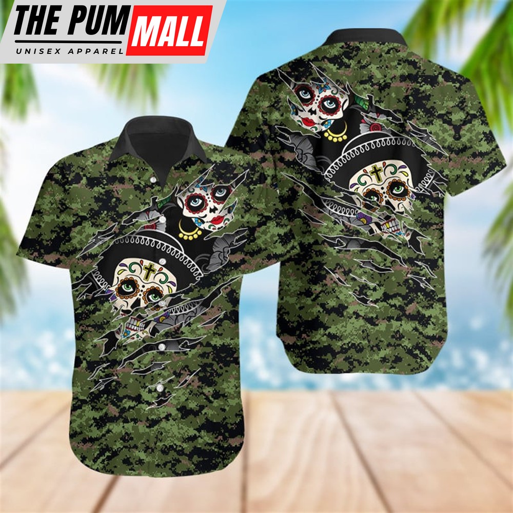 Mexican Hawaiian Shirt, Mexico Camo 3D Day Of The Dead Hawaiian Shirt