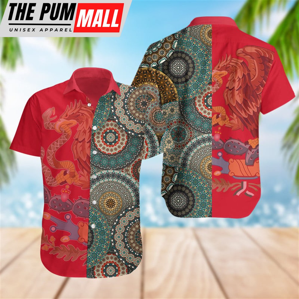 Mexican Hawaiian Shirt, Mexico Coat Of Arms Flag Red Hawaiian Shirt