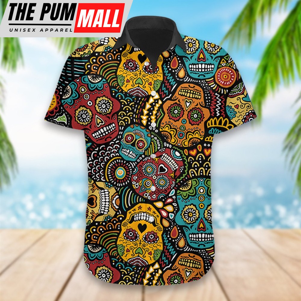 Mexican Hawaiian Shirt, Mexico Day Of The Dead Sugar Skull Pattern Hawaiian Shirt