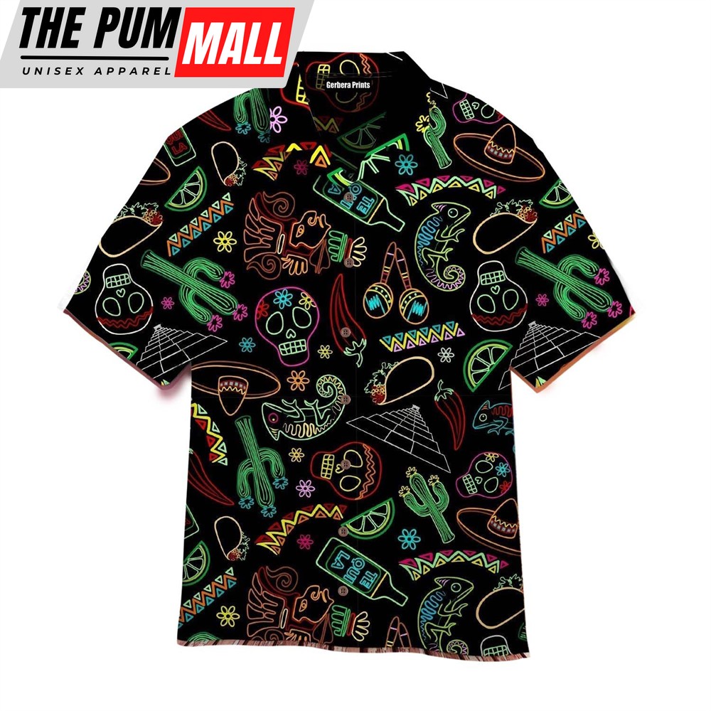 Mexican Hawaiian Shirt, Mexico Neon Fiesta Cinco De Mayo Hawaiian Shirt