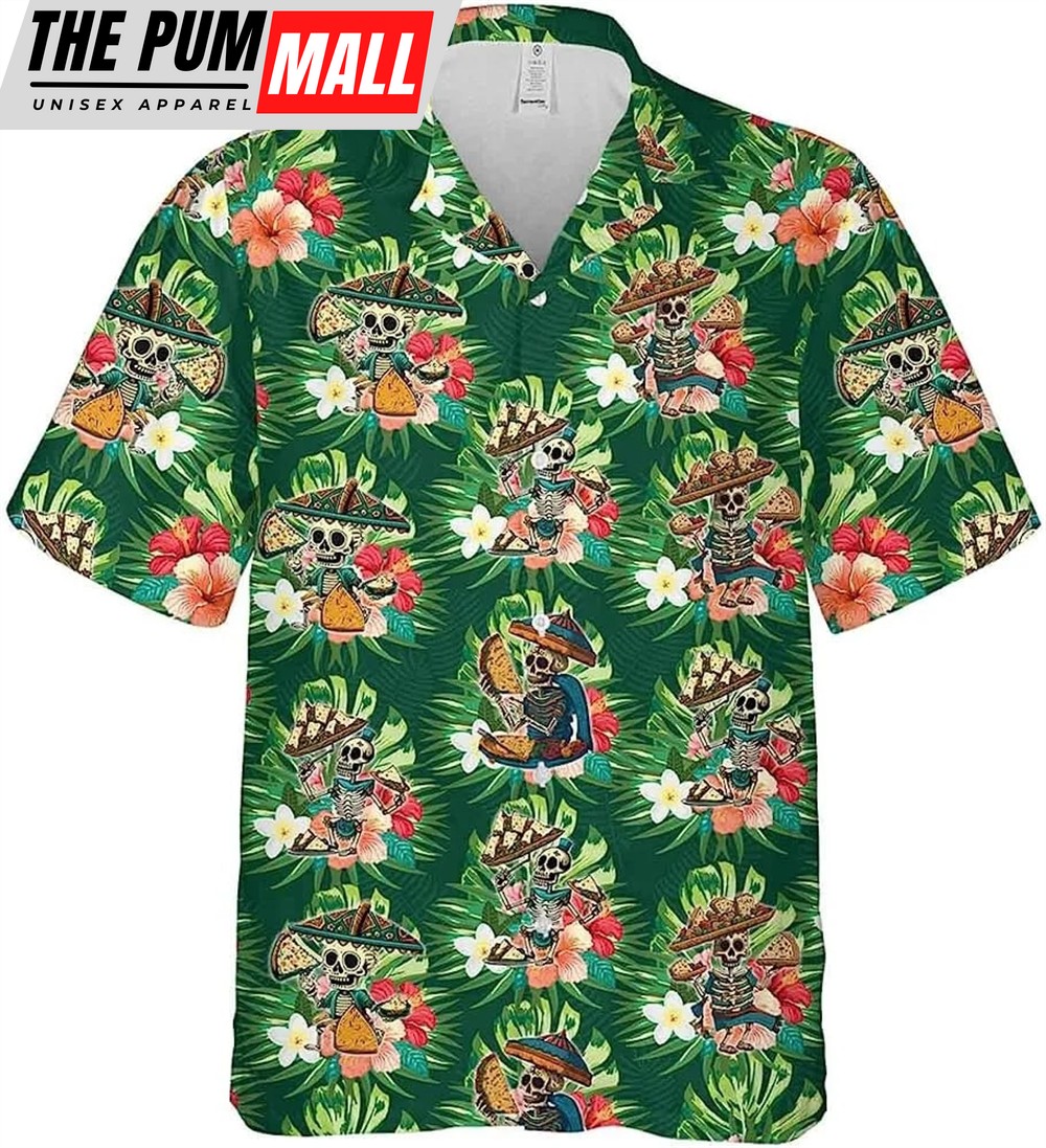 Mexican Hawaiian Shirt, Mexico Skeleton And Taco Tropical Pattern Hawaiian Shirt For Men Women