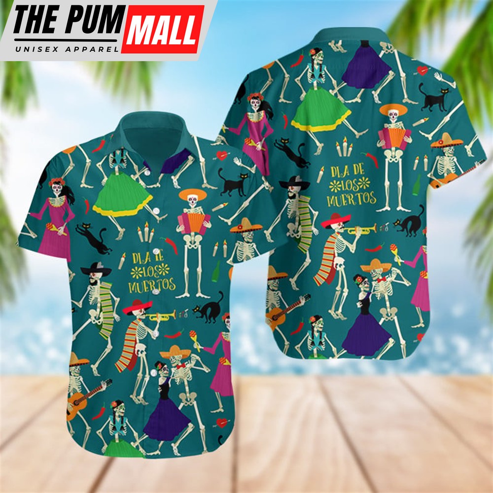 Mexican Hawaiian Shirt, Mexico Skeleton Doodle Day Of The Dead Hawaiian Shirt