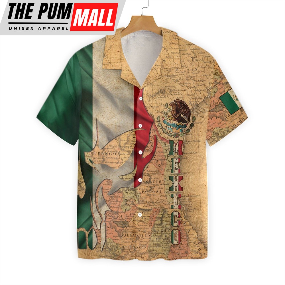 Mexican Hawaiian Shirt, Mexico Skull Map Flag Ez12 0502 Hawaiian Aloha Shirts