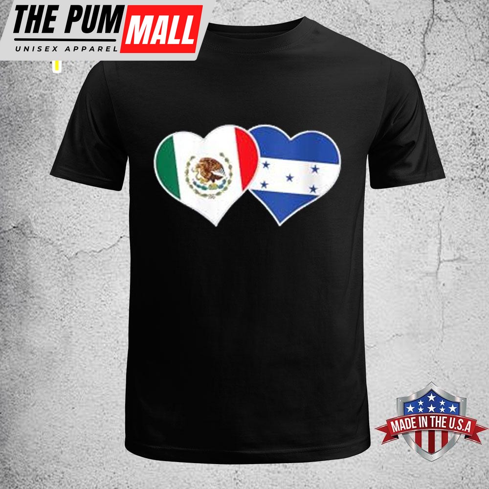 Mexican Honduran Heart Love Mexico Honduras Flag V-Neck T-Shirt