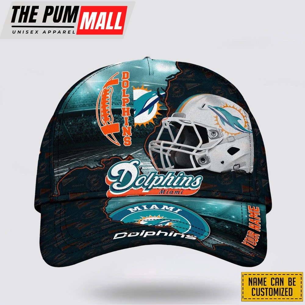 Miami Dolphins All Over Printed Nfl Baseball Caps Custom Name Caps Best Gift For Fans
