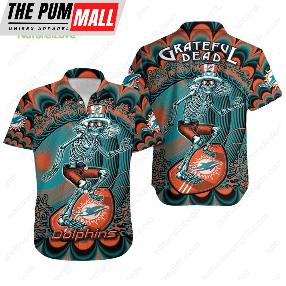 Miami Dolphins Grateful Dead Surfing Dolphins Hawaiian Shirt