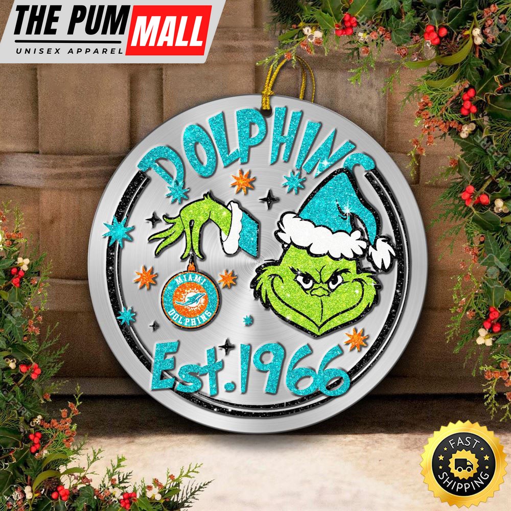 Miami Dolphins Grinch Circle Ornaments Christmas Limited Edition