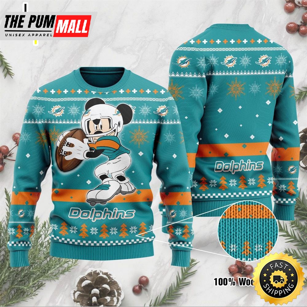 Miami Dolphins Mickey Mouse Funny Ugly Christmas Sweater, Perfect Holiday Gift