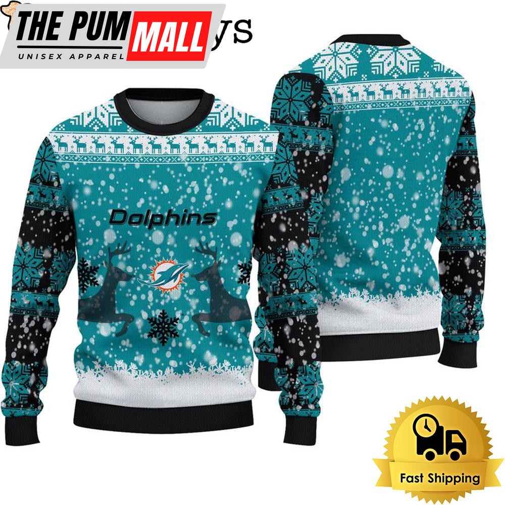 Miami Dolphins Reindeer Football Ugly Christmas Sweater