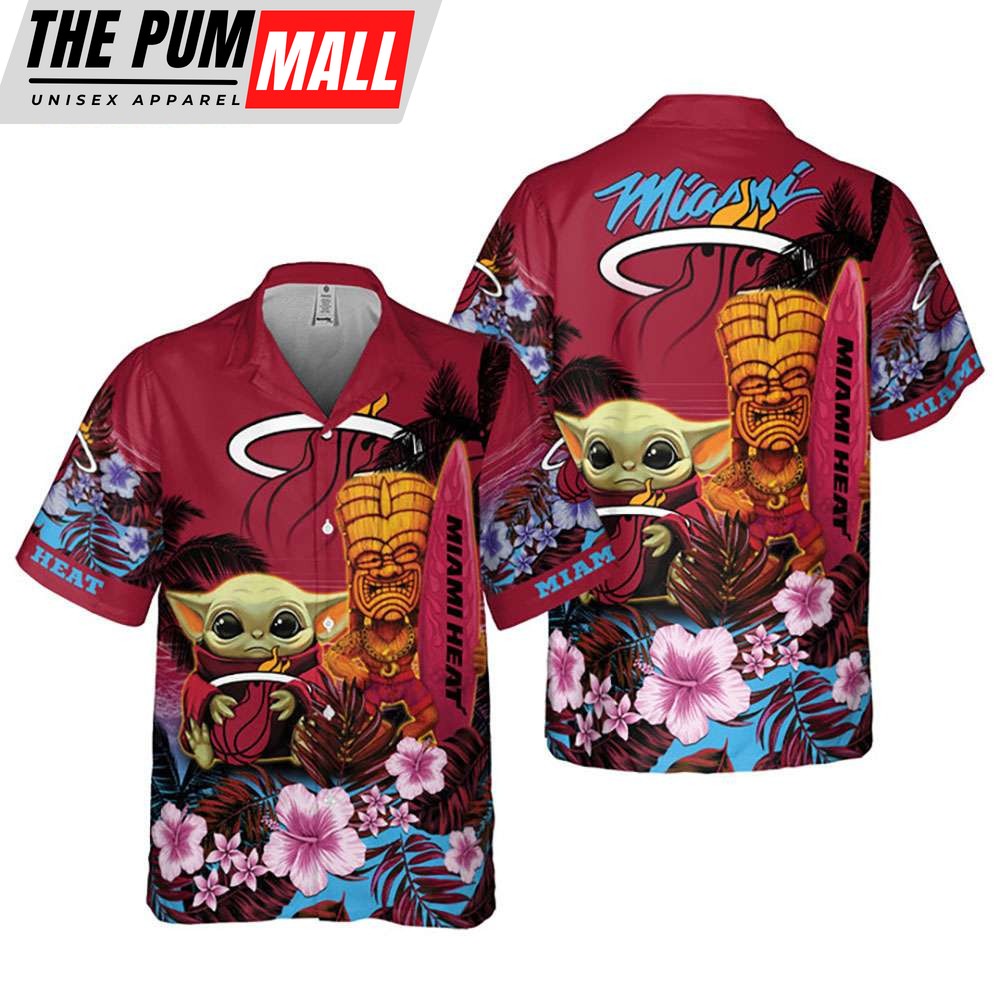 Miami Heat Hibiscus Flower Baby Yoda Hawaiian Shirt