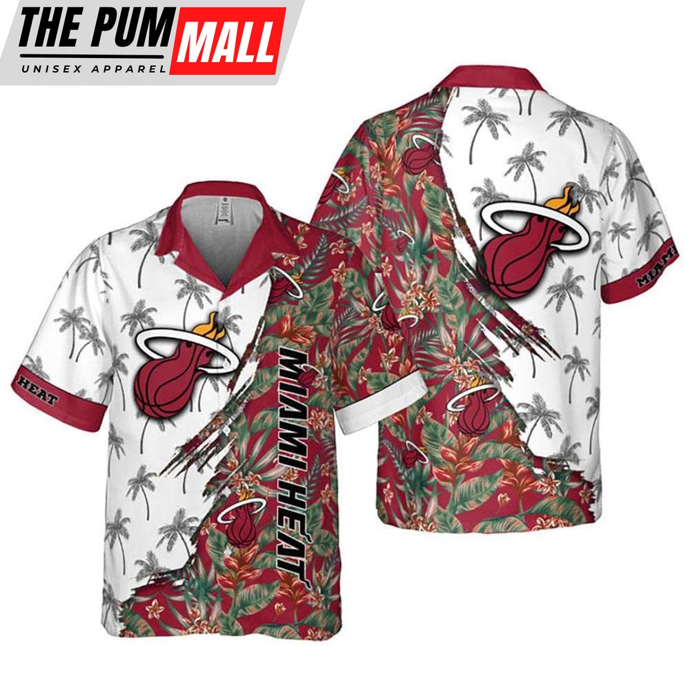 Miami Heat Tropical Floral Button Up Hawaiian Shirt