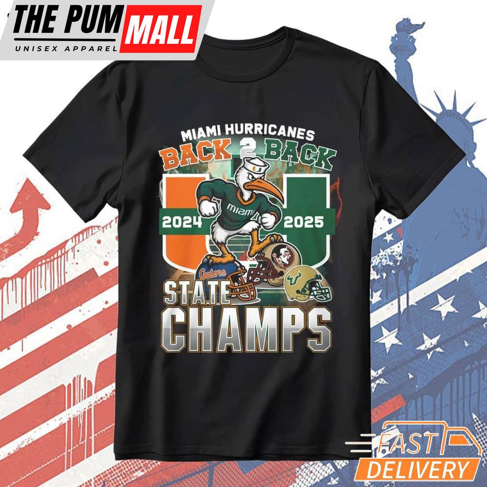 Miami Hurricanes Back 2 Back State Champs 2025 T-Shirt