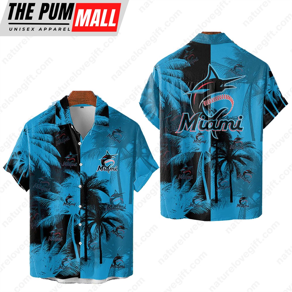 Miami Marlins Tropical Palm Trees MLB Hawaiian Shirt