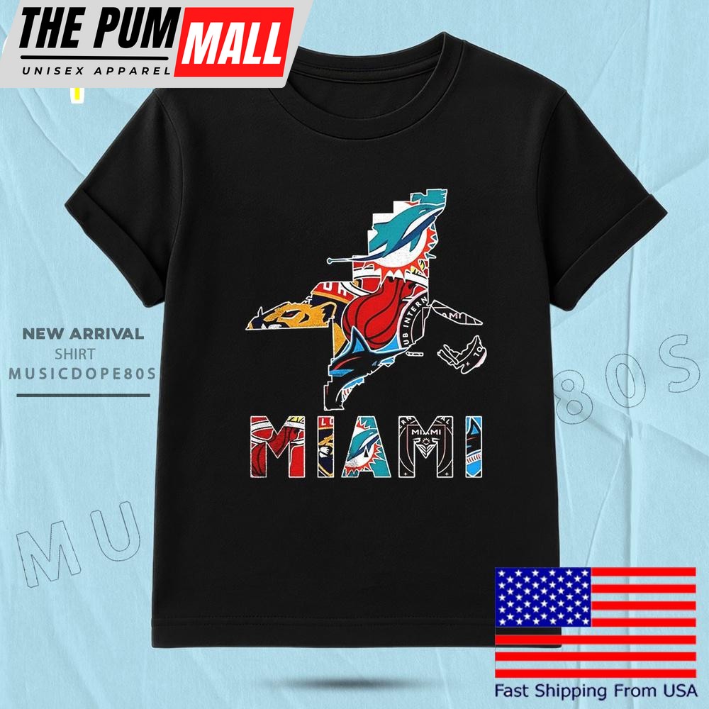 Miami Sports Team Map Logo T Shirt