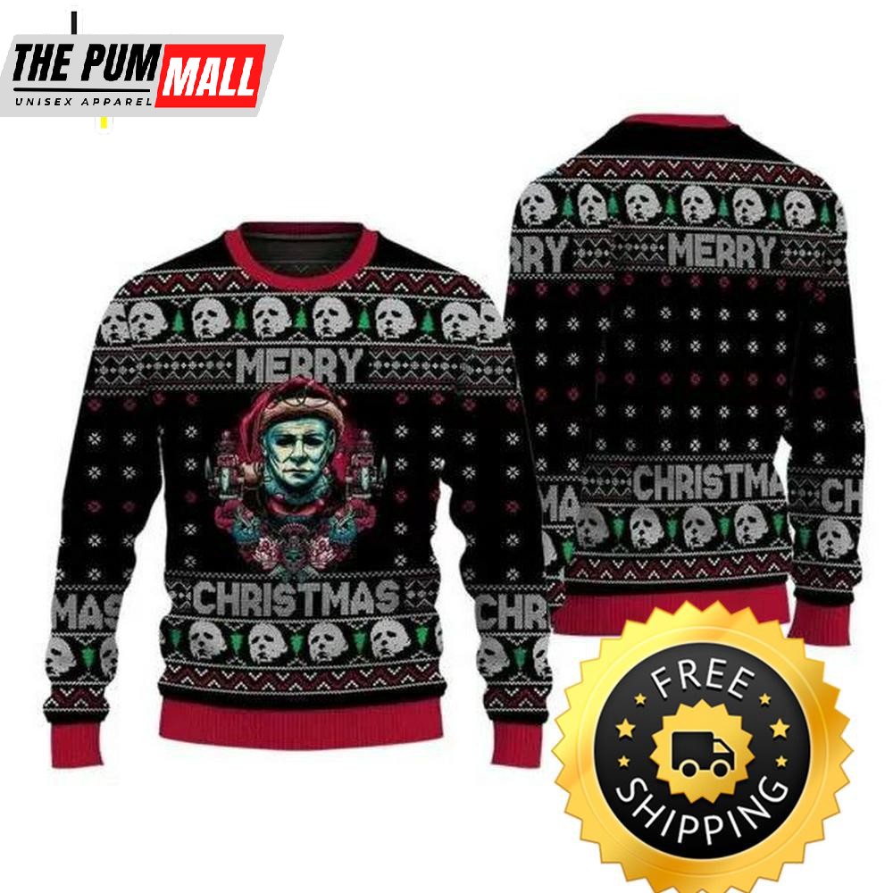 Michael Myers Merry Christmas Ugly Sweater, Halloween Christmas Sweater