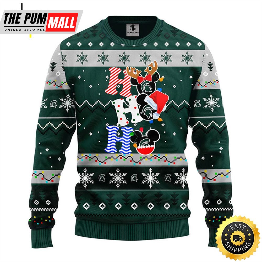 Michigan State Spartans Hohoho Mickey Christmas Ugly Sweater