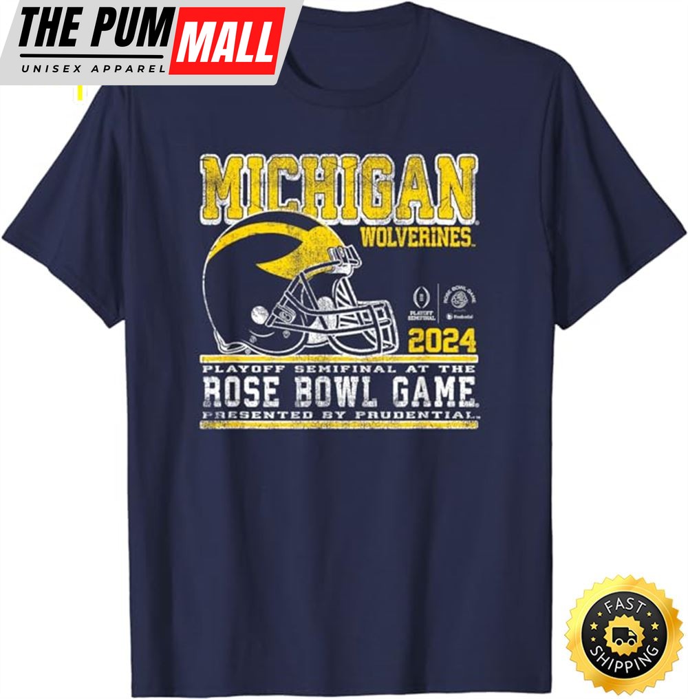Michigan Wolverines 2025 Cfp Semi Rose Bowl Retro Football T- Shirt