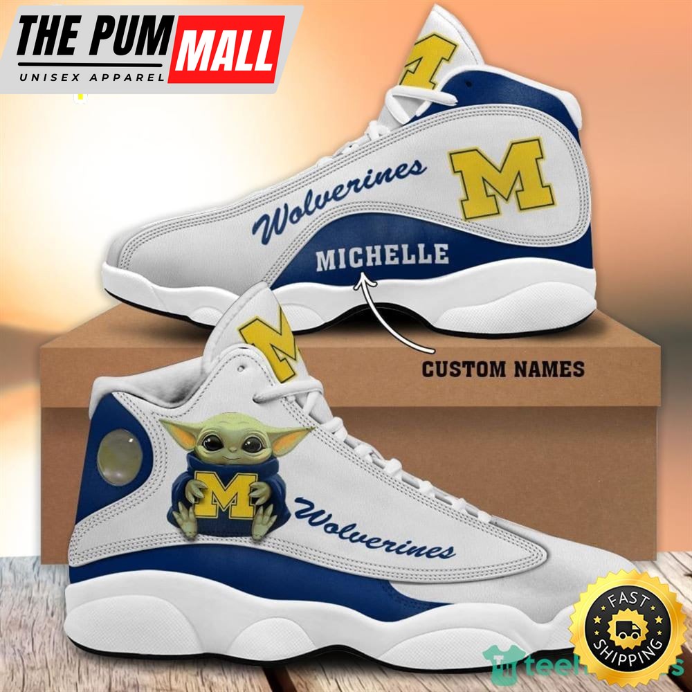 Michigan Wolverines Fans Baby Yoda Custom Name Air Jd 13 Sneaker Shoes