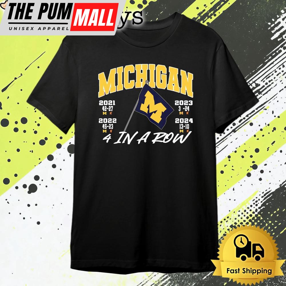 Michigan Wolverines Football Flag 4 In A Row T Shirt