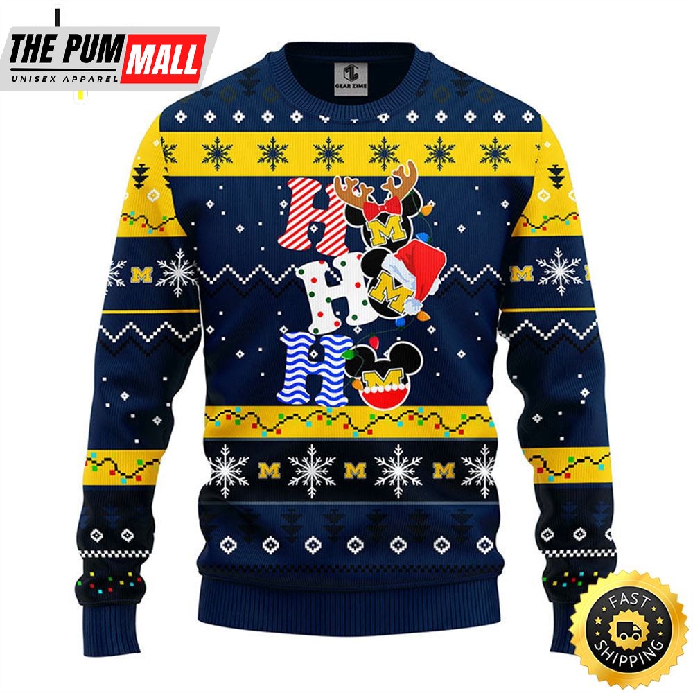 Michigan Wolverines Hohoho Mickey Christmas Ugly Sweater
