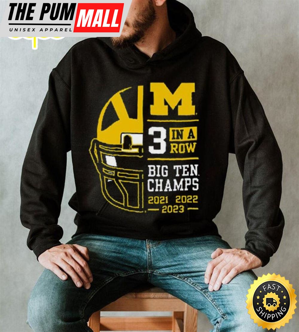 Michigan Wolverines Mens 2025 Back To Back 3x Conference Champions Shirt.