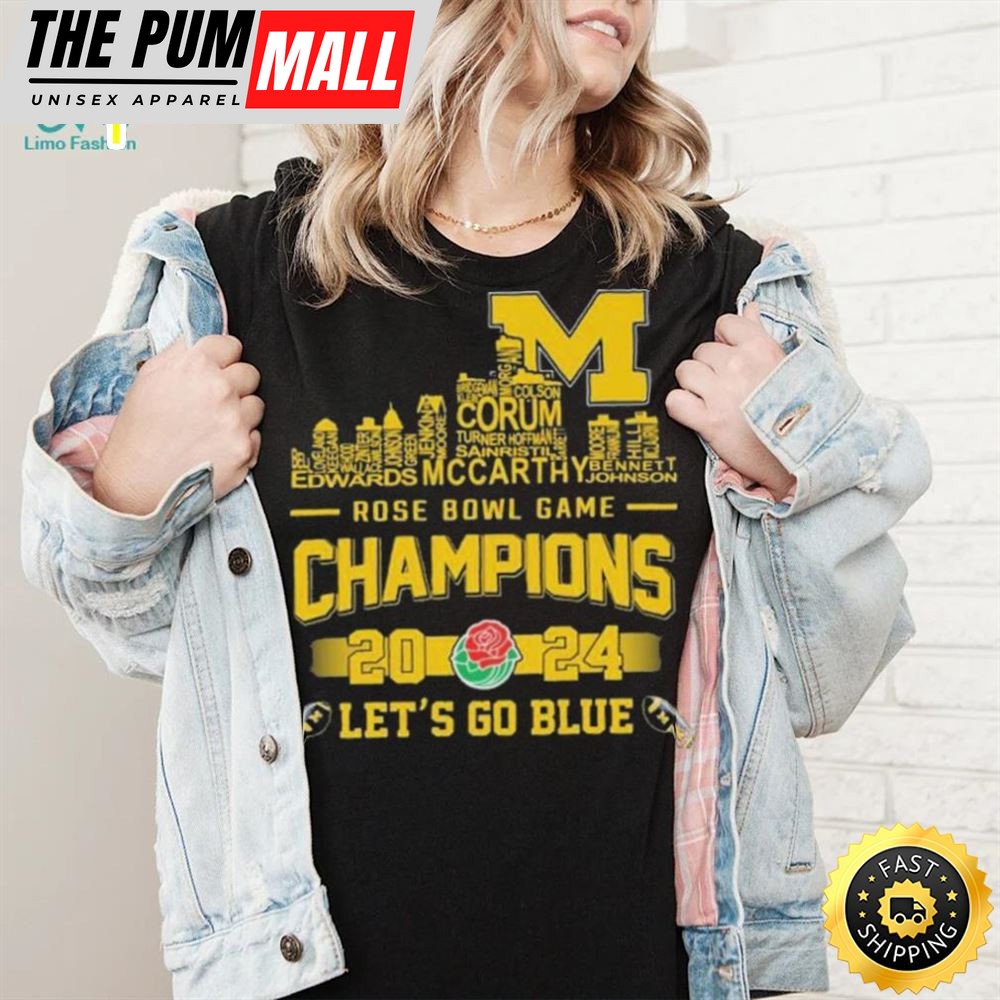 Michigan Wolverines Skyline Players Name 2025 Rose Bowl Game Champions Lets Go Blue Shirt