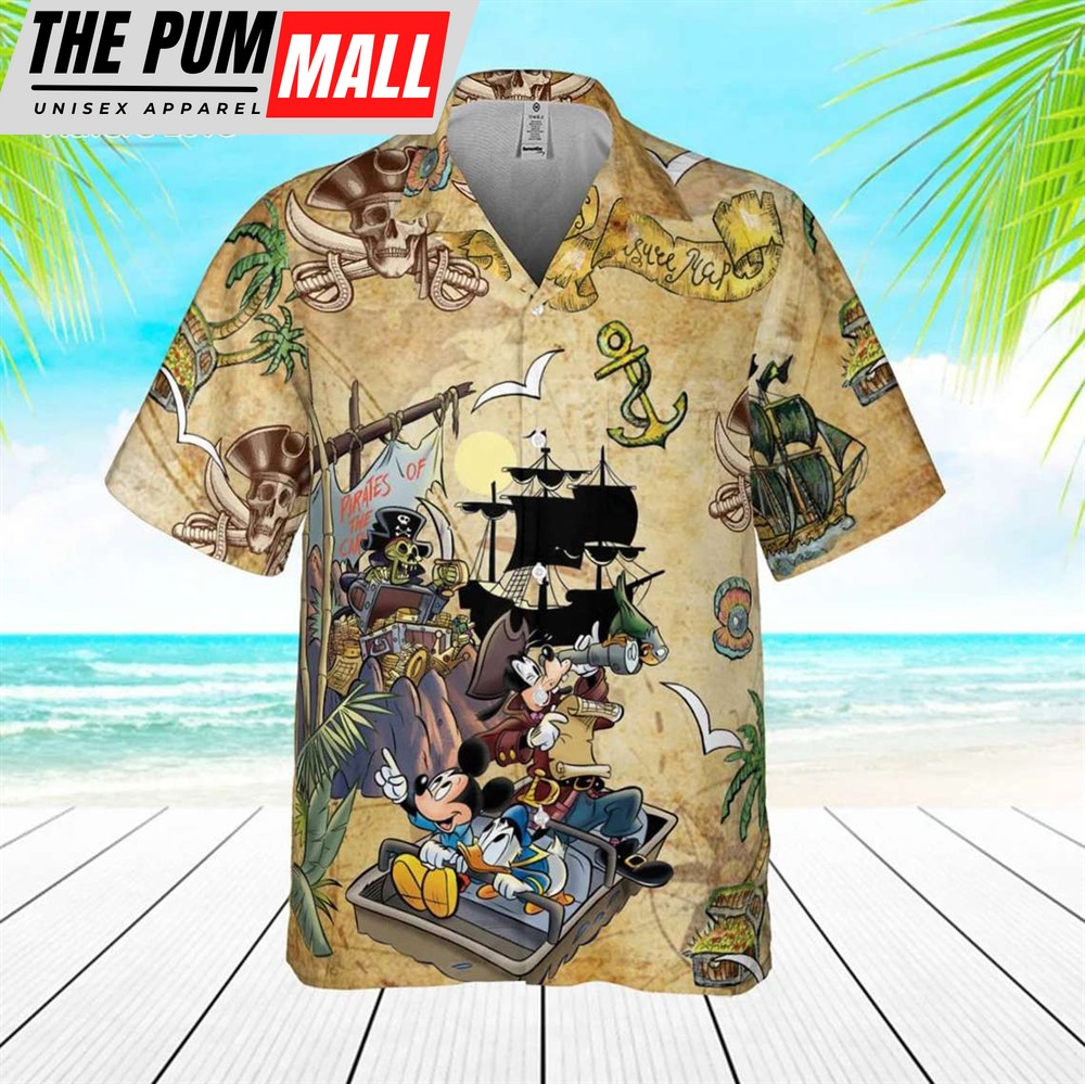 Mickey and Friend Treasure Map Hawaiian Shirt, Mickey Pirated of the Caribbean Hawaiian Shirt, Unique Mickey Mouse Gift