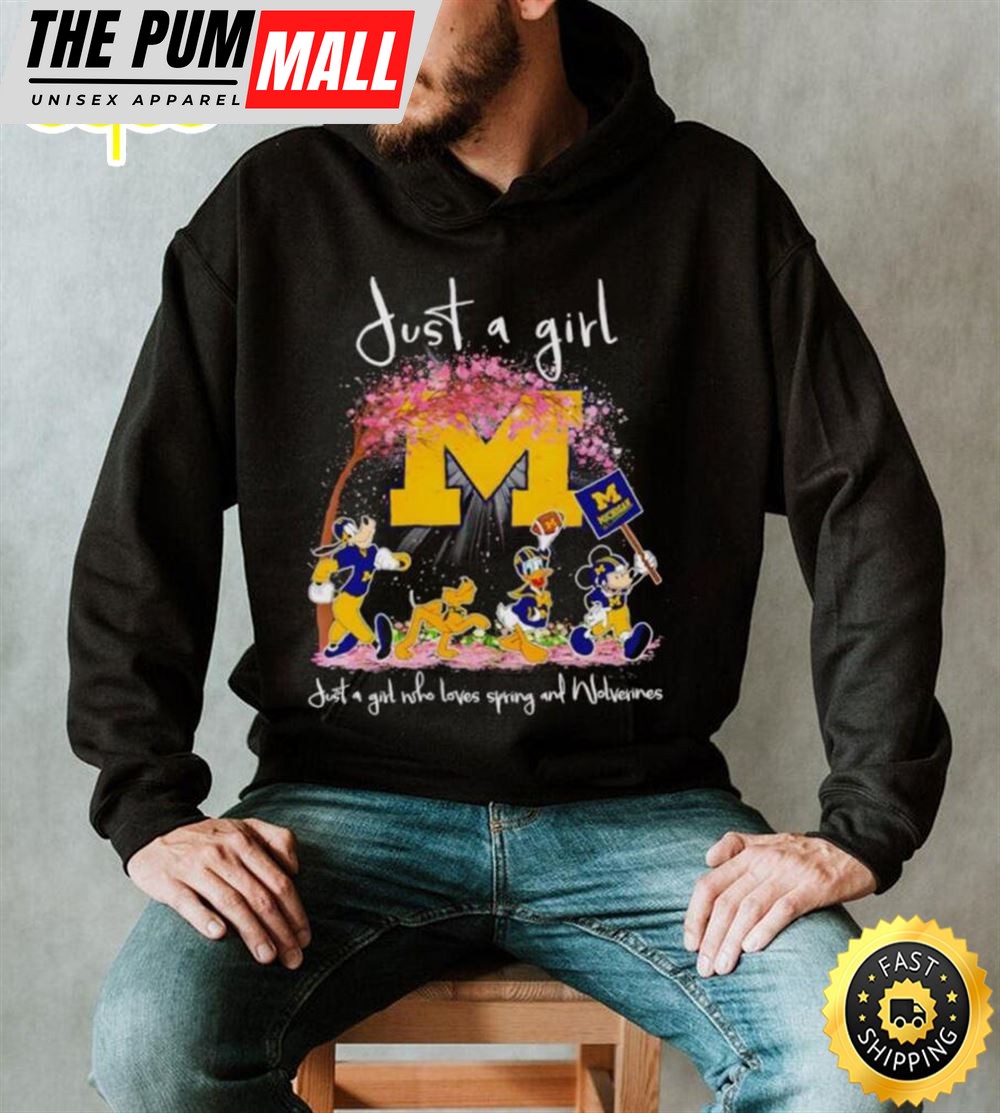 Mickey And Friends Just A Girl Who Loves Spring And Michigan Wolverines Shirt