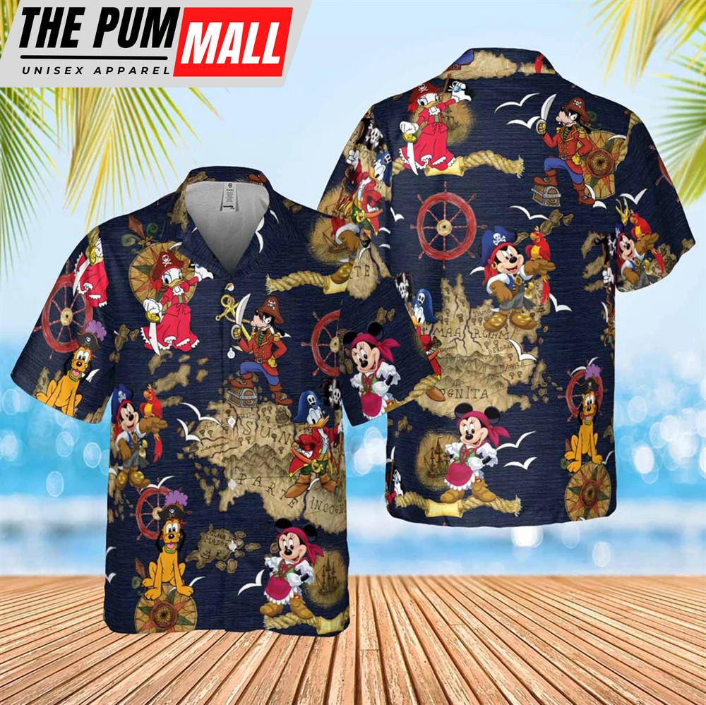 Mickey And Friends Pirates Of Caribbean Hawaiian Shirt, Disney Mickey Mouse Funny Holiday Gifts