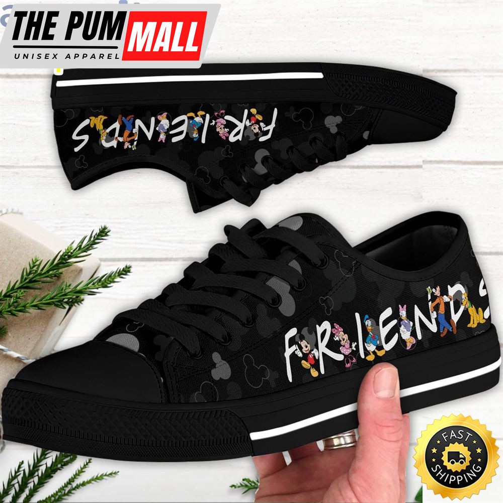 Mickey & Friends Black Pattern Disney Cartoon Sneakers Low Top Canvas Shoes