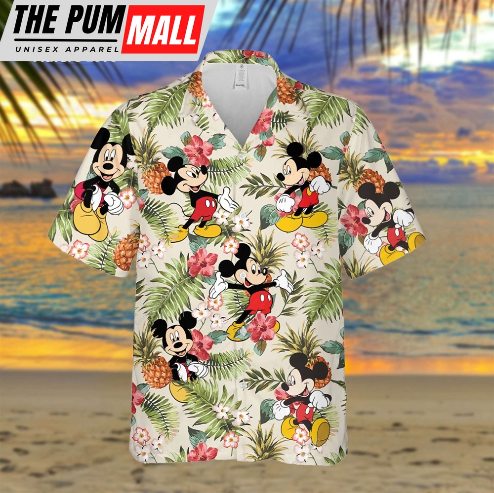 Mickey Mouse Floral Tropical Pineapple Hawaiian Shirt, Matching Family Disney Shirts, Mickey Mouse Summer Beach Gifts