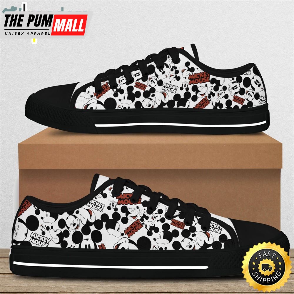 Mickey Mouse Head Black White Disney Cartoon Sneakers Low Top