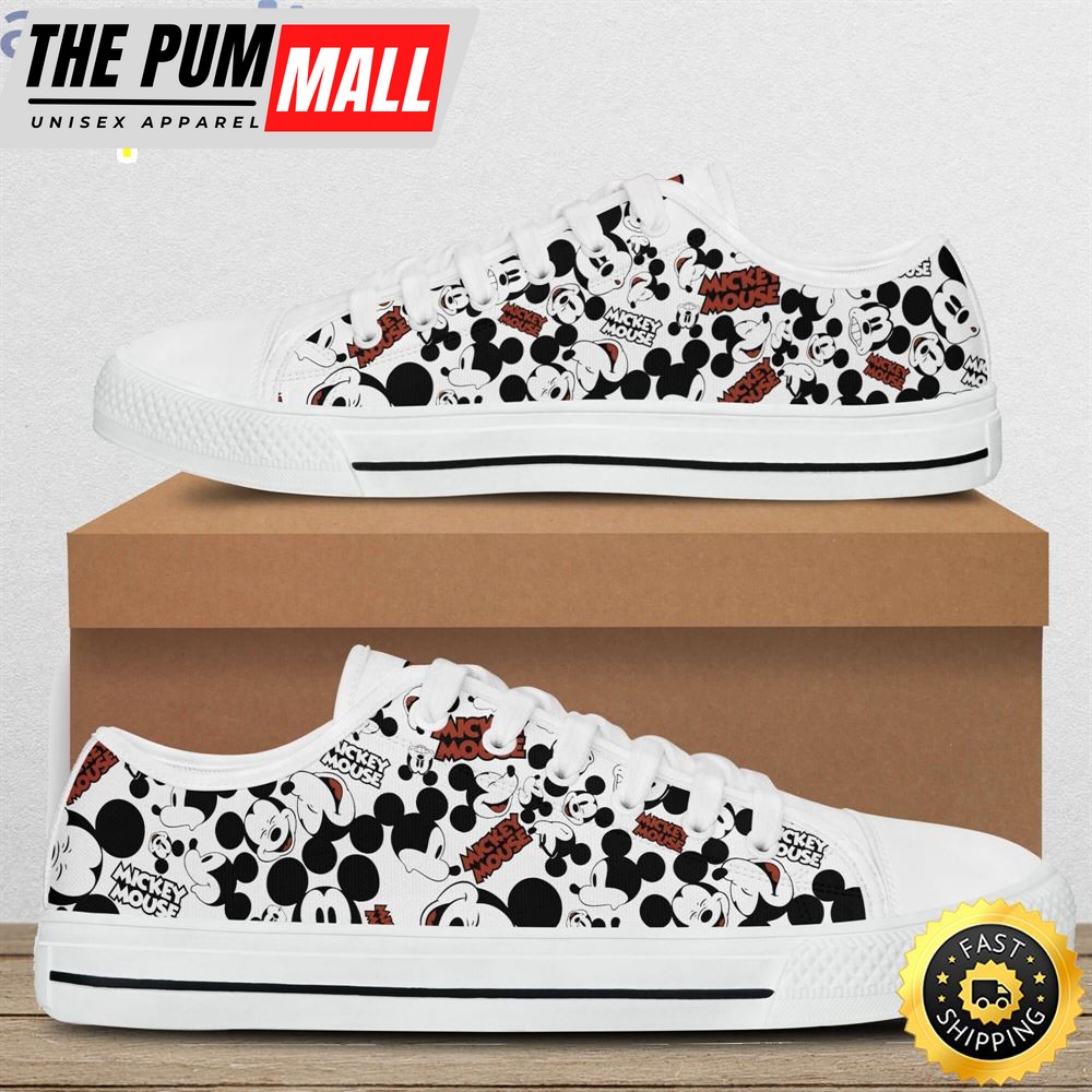 Mickey Mouse Head Black White Disney Cartoon Sneakers Low Top Canvas Shoes